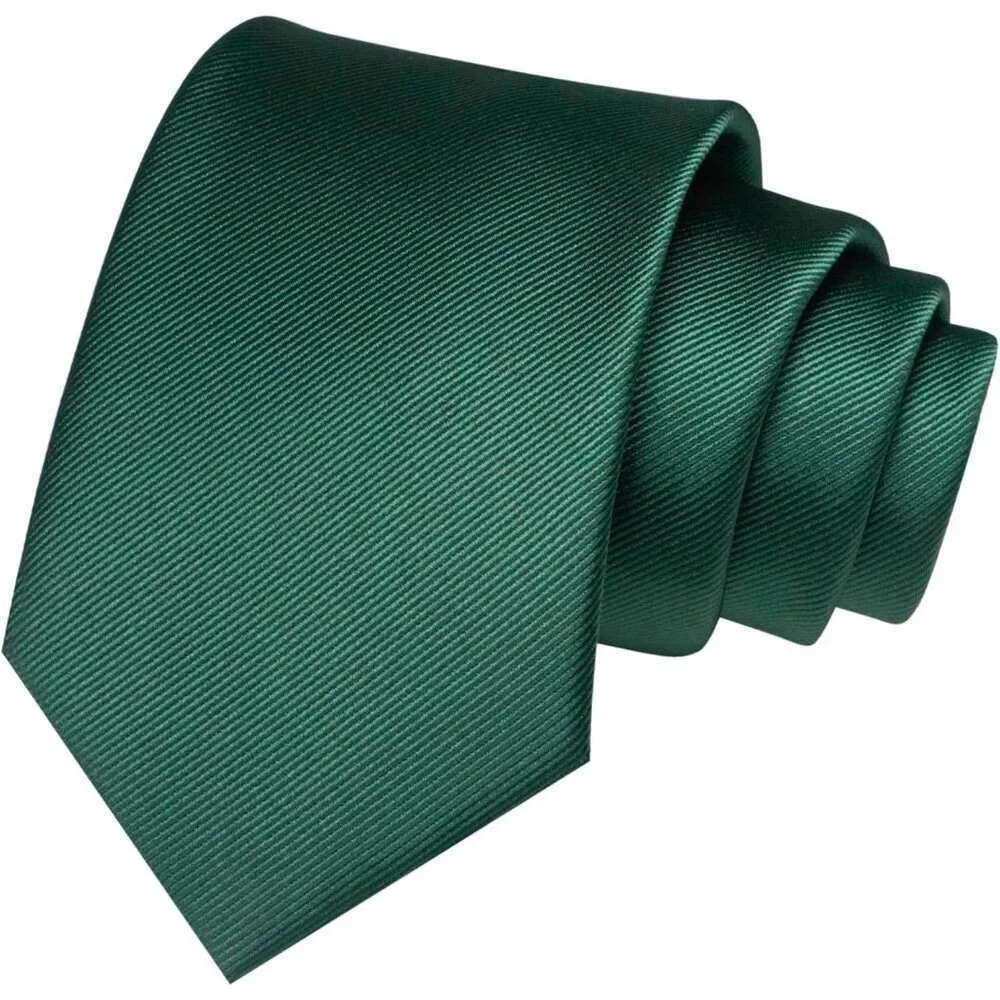 Men's Dark Green Colour Formal Necktie and Pocket Square Tie Clip Sets